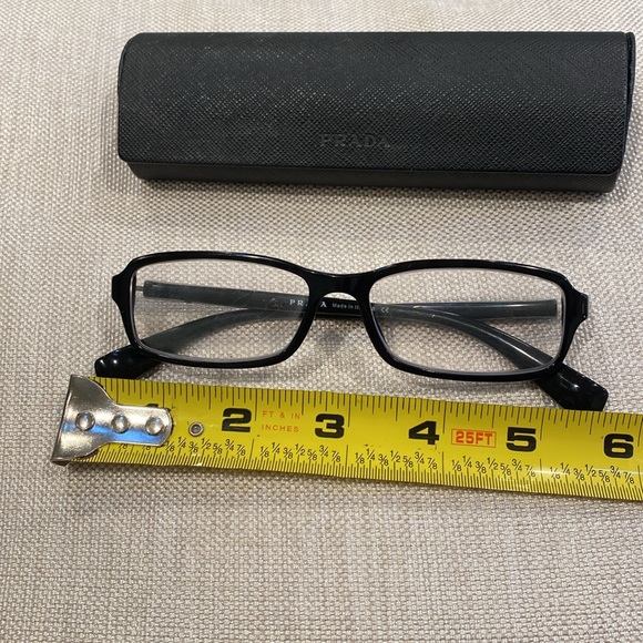 PRADA EYE GLASSES 🤓 VPS 04B 53 15 1AB 101 140 black frame side logo & flap case - Picture 4 of 16